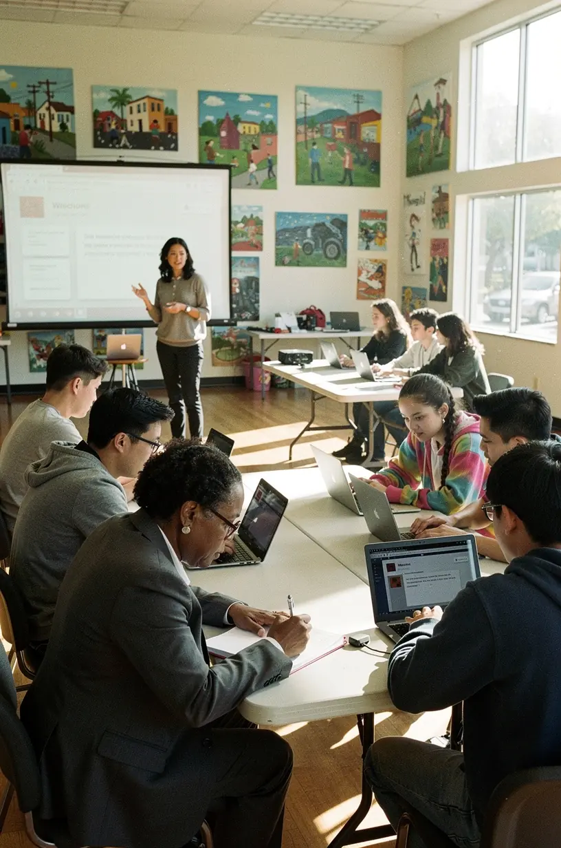 Educational workshop setting with residents learning about local issues and actionable strategies for positive change.